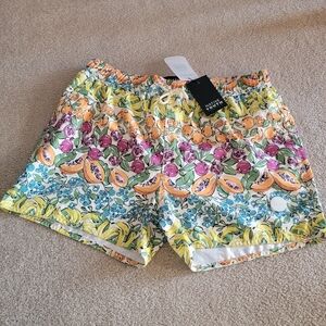 Native Youth Men's Floral Elastic Drawst waistband Swim Shorts Trunk Size 36 Nwt